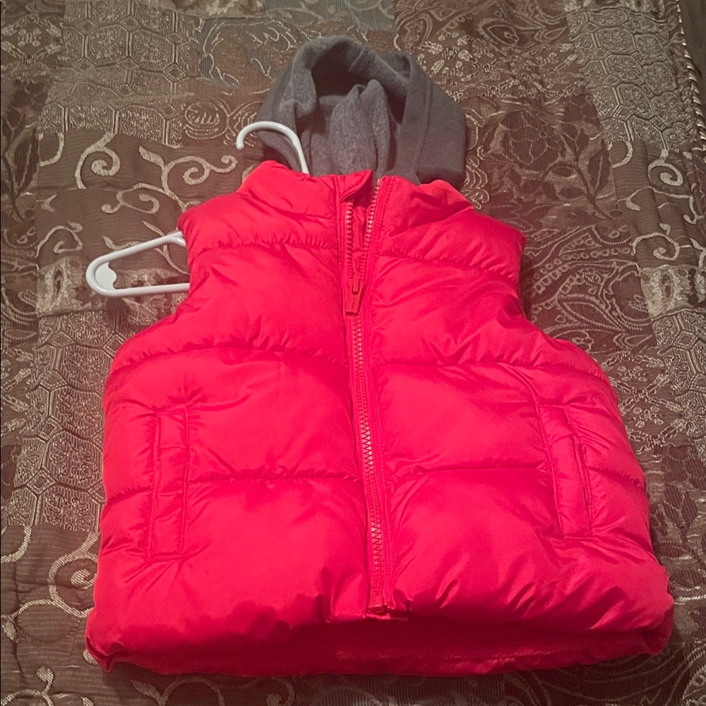 Old Navy Kids Red Puffer Vest with Gray Hood